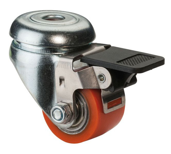 Rouleau compact avec frein BS rollers, largeur de roue 25 mm, roue Ø 35 mm, 100 kg, bande de roulement polyuréthane, roulement à billes, lot de 2, A621.C10.035