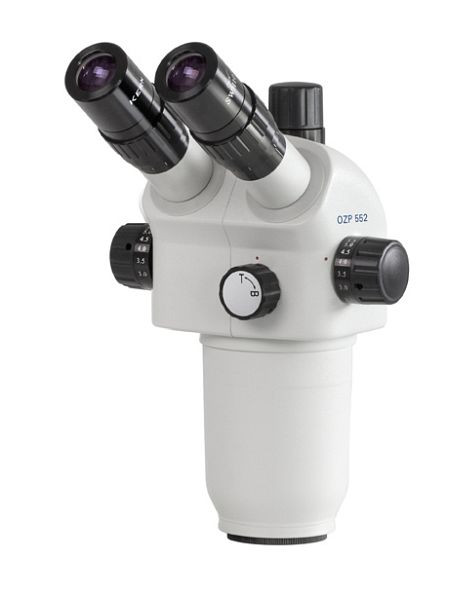 Tête de microscope à zoom stéréo KERN Optics, Greenough 0,6 x - 5,5 x, trinoculaire, Oculaire HSWF 10 x / Ø 23mm avec antifongique, point oculaire haut, OZP 552