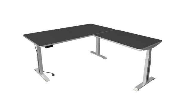 Kerkmann Move Professional table assis/debout, L 2000xP 1000mm, base argentée avec élément complémentaire 1200x800mm, réglable électriquement 640-1290mm, anthracite, 10013313