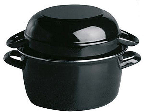 Marmite à moules APS 0,5 kg, Ø 13,5 cm, pour 1 portion, tôle d'acier émaillée noire, avec bord inox, 0,75 litre, 00623