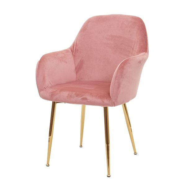 Chaise de salle à manger Mendler HWC-F18, chaise de cuisine, design rétro, velours vieux rose, pieds dorés, 75735