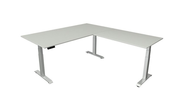 Table assis/debout Kerkmann L 2000 x P 1000 mm avec élément rapporté 1200 x 800 mm, réglable en hauteur électriquement de 640 à 1290 mm, gris clair, 10043311