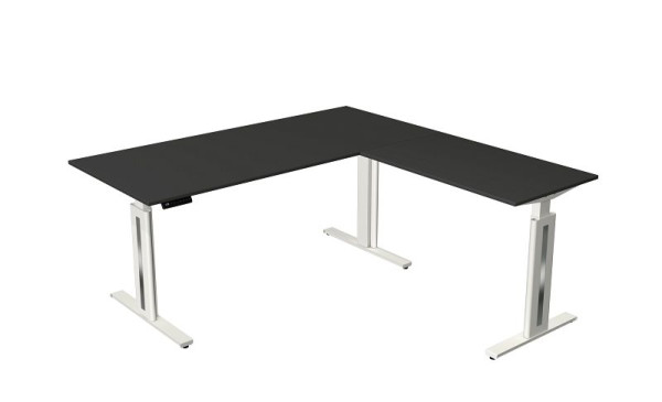 Table assis/debout Kerkmann Move 3 Fresh, L 1800 x P 800 mm, avec élément complémentaire 1000 x 600 mm, réglable en hauteur électriquement de 720 à 1200 mm, anthracite, 10186513