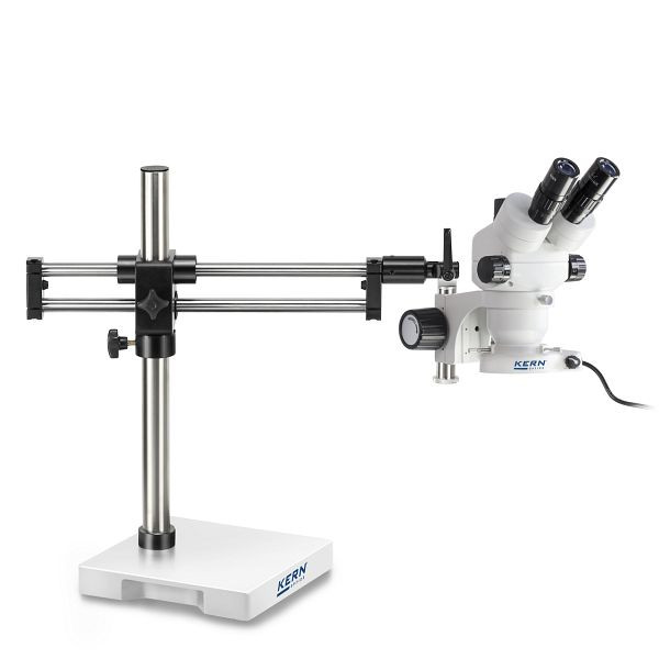 Kit stéréomicroscope KERN Optics, Royaume-Uni, support à double bras (plaque), Greenough 0,7 x - 4,5 x, trinoculaire, OZM 933UK