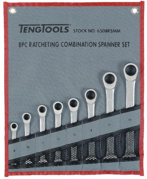 Teng Tools Jeu de clés mixtes à cliquet RS, rouleau d'outils, 8 pièces, 6508RSMM
