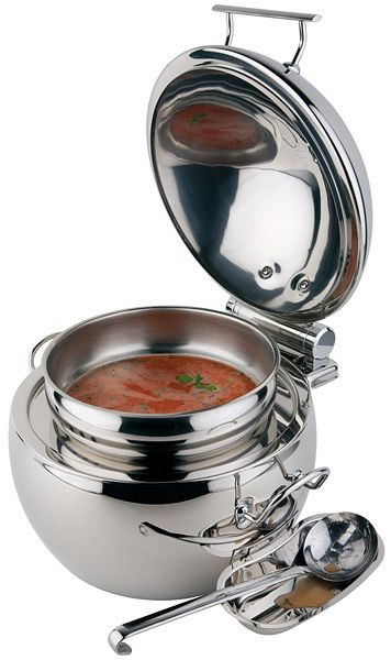 Boule à soupe APS -GLOBE-, Ø 48 cm, hauteur : 32 cm, 10 litres, acier inoxydable poli, avec frein de couvercle hydraulique, pour fermeture silencieuse, 12399
