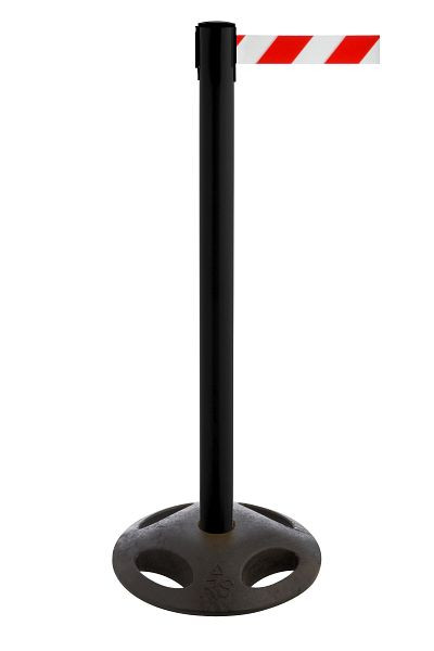 Poteau de barrière RS-GUIDESYSTEMS avec ceinture, poteau : noir / ceinture : rayures diagonales rouges et blanches, longueur de la ceinture : 4,0 m, poids : 8 kg, GLA 25-J/13-4.0