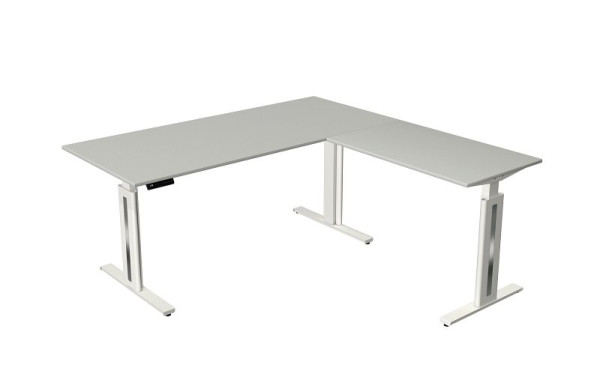 Table assis/debout Kerkmann Move 3 Fresh, L 1800 x P 800 mm, avec élément complémentaire 1000 x 600 mm, réglable en hauteur électriquement de 720 à 1200 mm, gris clair, 10186111