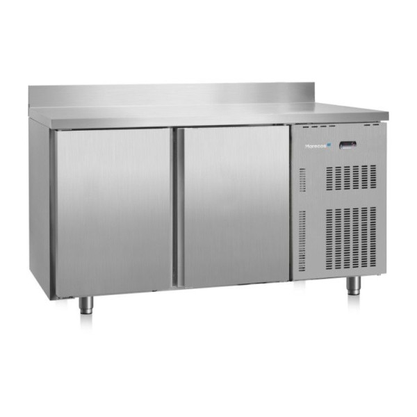 Comptoir réfrigéré en acier inoxydable Marecos Softline profondeur 600 mm avec 2 portes et dosseret, 222.006