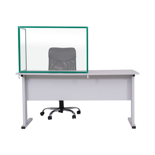 Cloison Bi-Office Duo, pare-éclaboussures acrylique, deux panneaux, angle du deuxième panneau réglable, cadre en aluminium vert, 90x60cm et 45x60cm, AC03209141